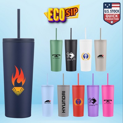 EcoSip 24oz Double Wall Tumbler with Leak-Proof Straw