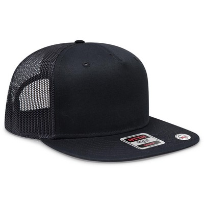 OTTO Superior Cotton Twill Round Flat Visor "OTTO SNAP" 5 Panel Pro Style Mesh Back Snapback Hat